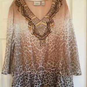 Chico's Ombre Leopard Blouse with Gold Details